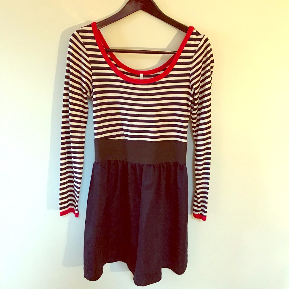 Striped top, faux Denim bottom